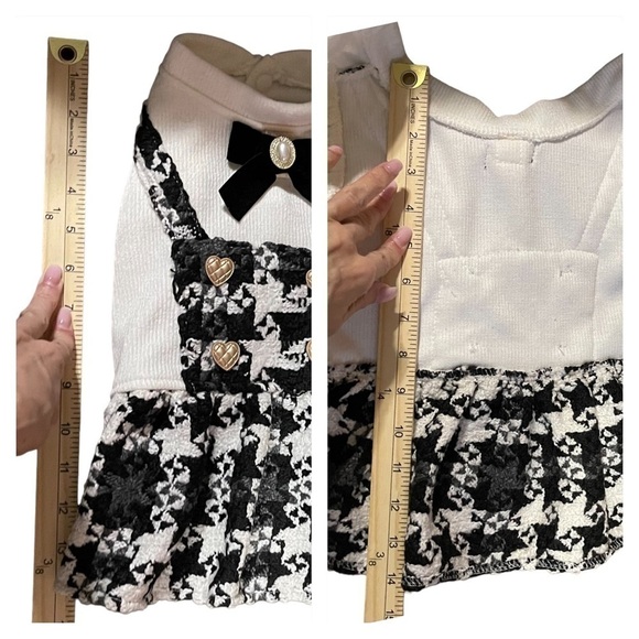 Dog Dress Black & Cream Jumper with Gold Buttons And Black Bow with Pearl - Picture 14 of 16